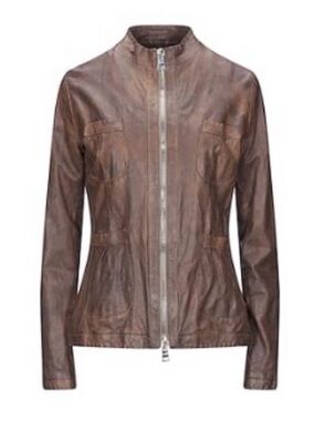 DACUTE - made in Italy Women’s Brown Leather Zip-Front Jacket. New never worn